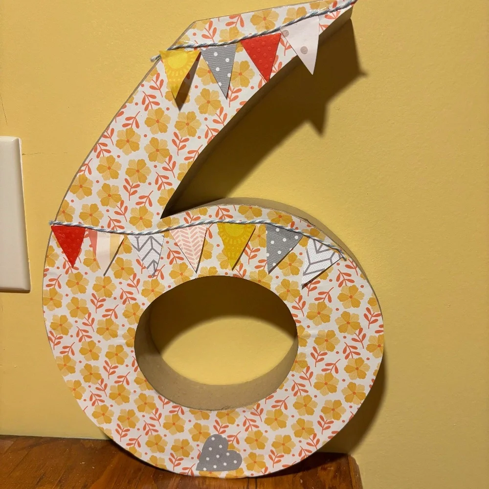 16th Birthday decor - Paperboard letters hand decorated in yellow, gray, coral